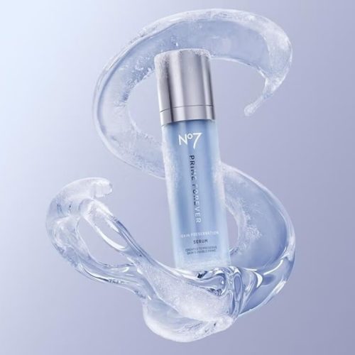 No7 serum bottle on a clear sculptural form
